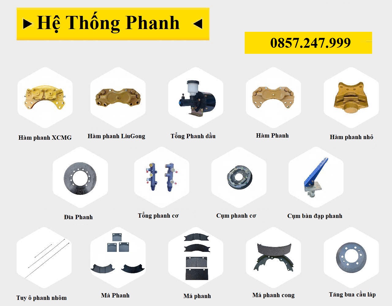 Cung cấp các loại phụ tung phanh máy xúc lật trung quốc chính hãng chất lượng cao như: Hàm phanh, má phanh, tổng phanh, cúp ben, piston phanh...