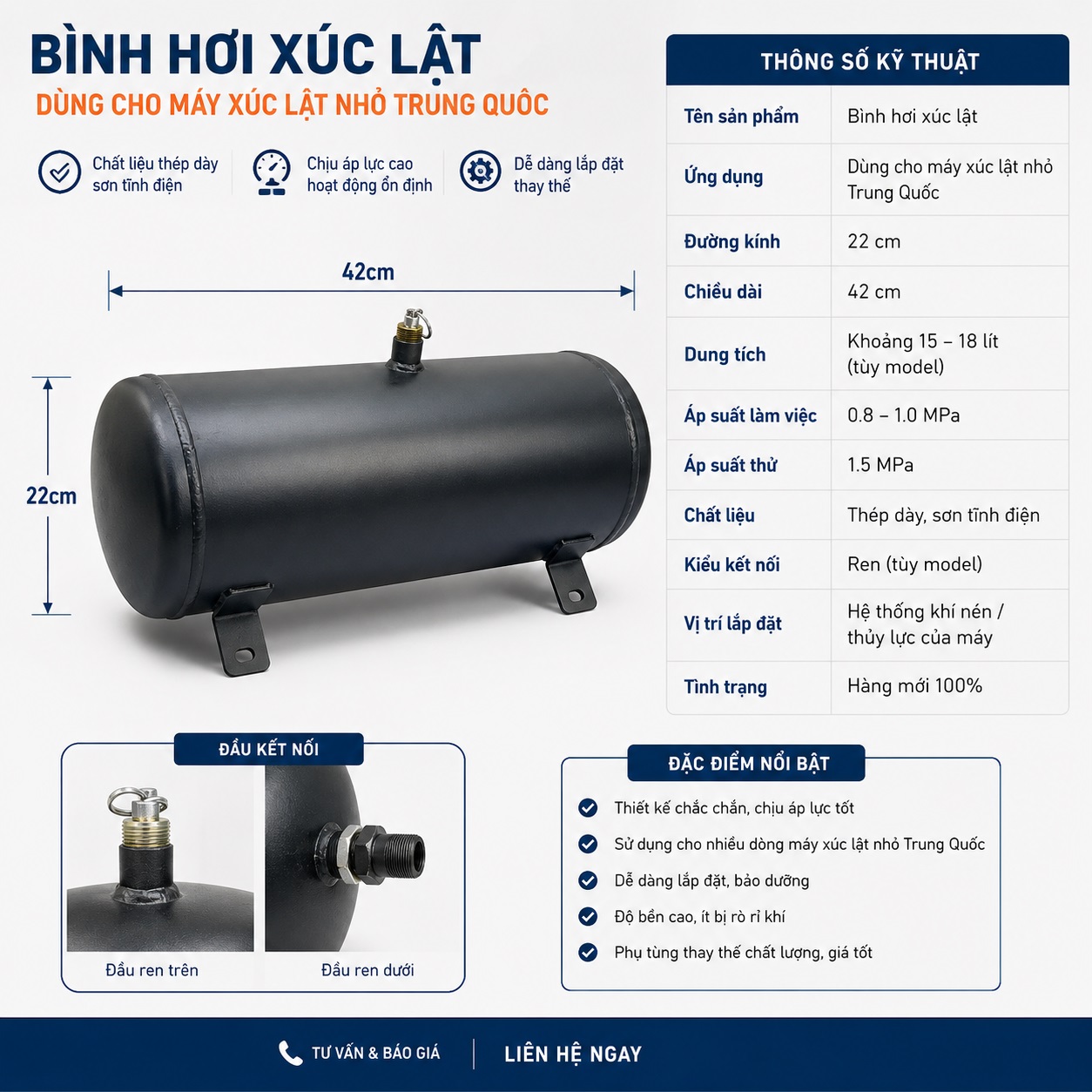 Bình hơi máy xúc lật trung quốc chất lượng cao